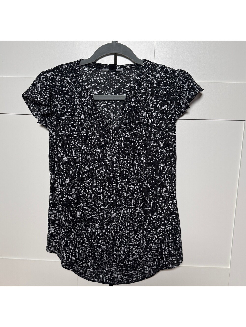 Simply Styled By Sears Black and White Dotted Short Sleeve Blouse, Size Small